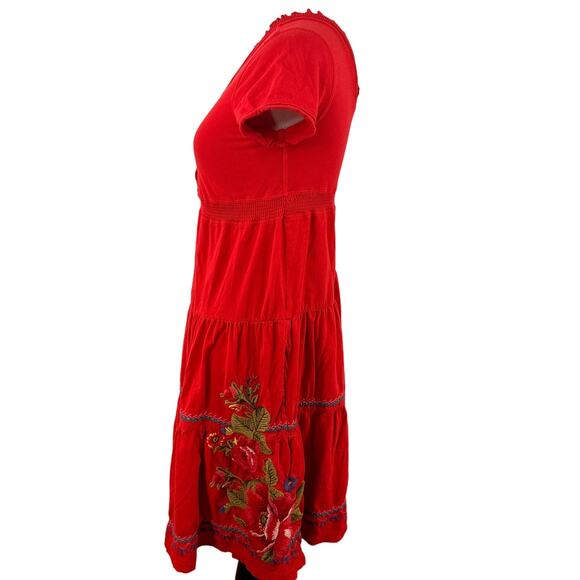 Johnny Was V-Neck Red Embroidered Floral Dress Size XS - Picture 6 of 11